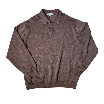 Linea Uomo Sweater Polo Mens 3XLT Brown Merino Wool Blend Casual Collar Pullover - Image 1 of 4