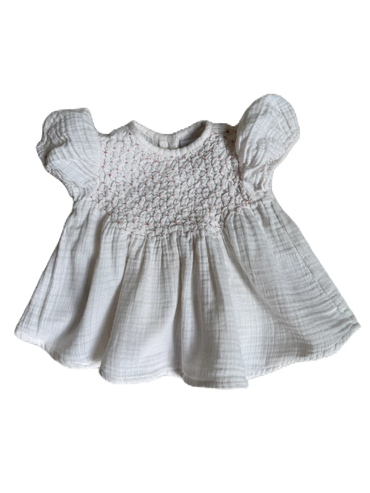 ZARA Baby Girl White Smocked Short Sleeve Tunic Top Shirt 9 12 Months - Image 1 of 4