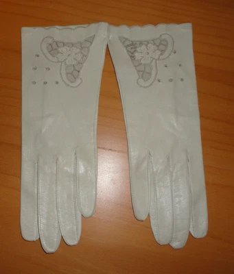 De Colección Nuevos Guantes Bordados Florales Corte Cuero Beige Niño Lavabile Para Mujer 7 1/4 Foto 1 de 4