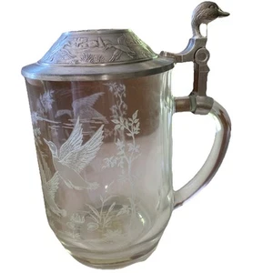 ENDANGERED WETLANDS TANKARD STEIN - GLASS 16 fl oz- GERMANY/FRANCE FOR AVON - Picture 1 of 8
