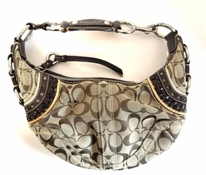 Borsa a tracolla Coach Signature tela pelle anni 90 Y2K Hobo tracolla 10610 - Foto 1 di 17