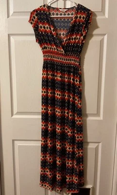 5th & Love Navy Brown Orange Geometric Elastic Waist Maxi Dress-  Size M - Image 1 of 4