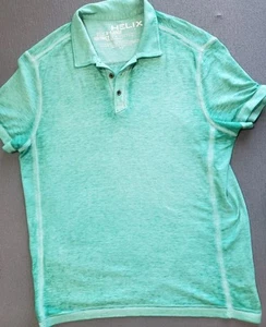 Helix Men's XL Short Sleeve Thin Polo Green Dye Wash - Picture 1 of 9