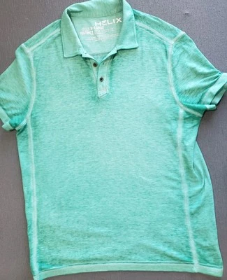 Helix Men's XL Short Sleeve Thin Polo Green Dye Wash Foto 1 de 4