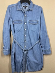 Banana Republic Dress Womens Medium Blue Denim Long Sleeve Shirt Belted Pockets - Picture 1 of 13