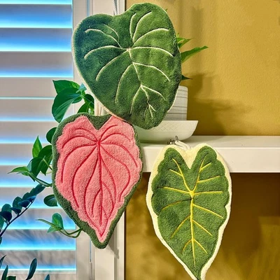 Anthurium Leaf Coral Fleece Hand Towel | Tropical Plant Decorative Hand Towel - Image 1 of 4