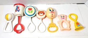 Vintage 1960s-1970s Baby Rattle Plastic Toy Retro Lot of 7 - Picture 1 of 3