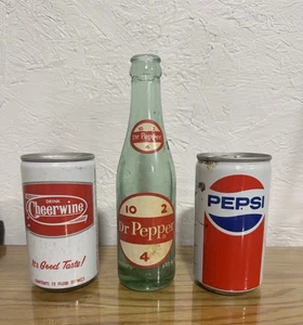 Lot Of 3 Vintage Soda Bottle And Soda Cans - Dr Pepper-Pepsi Jackson 5-Cheerwine - Picture 1 of 11