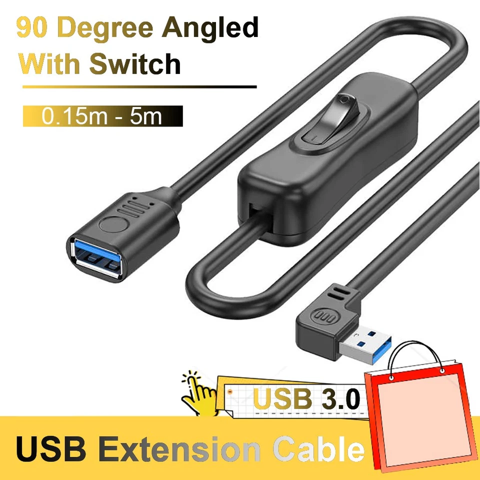 USB 3.0 Extension Cable Lead With Switch Male to Female High Speed Data Lead - Image 1 of 4