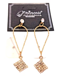 Nuevos pendientes colgantes/de diamantes de imitación colgantes accesorios princesa para mujer tono dorado - Imagen 1 de 16