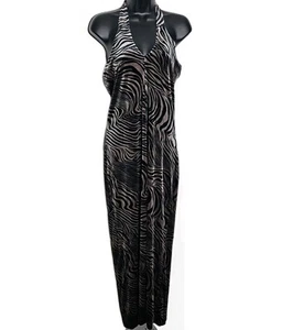 Velour Swirl Kleid schwarz silber Y2K Vintage Robbie Bee Größe 10 Neckholder VNeck  - Bild 1 von 9