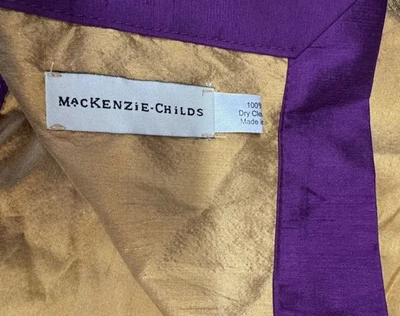 RETIRED Mackenzie Childs TRAPEZE Silk Square NAPKIN Plum And Gold- Set Of 4 - Image 1 of 3