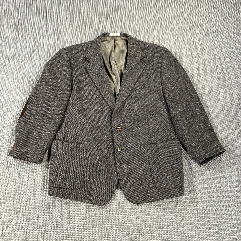 Harris 粗花呢经典西装外套男式 46S 肘贴口袋复古 Orvis 运动夹克 — 第 1/4 张图片