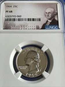 1964 Proof 68 Washington Quarter NGC 90% Silver UNC In - Picture 1 of 4