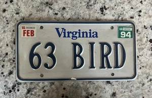 Abgelaufenes VIRGINIA personalisiertes Kosmetik-Nummernschild - # 63 VOGEL ~ schön! T-Bird!! - Bild 1 von 1