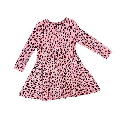Girl’s Joules Heart Leopard Print Long Sleeve Dress Size 6 - Image 1 of 3