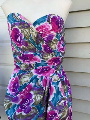 Vestido Vintage Años 80 Floral Acuarela Escote Corazón Busto 35 XS/S Foto 1 de 4