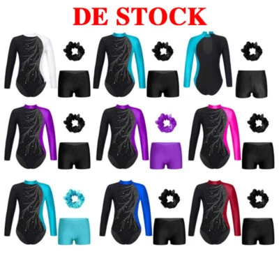 DE Kinder Mädchen Turnanzug Gymnastikanzug Langarm Tanzbody Leotard Fitness - Bild 1 von 3