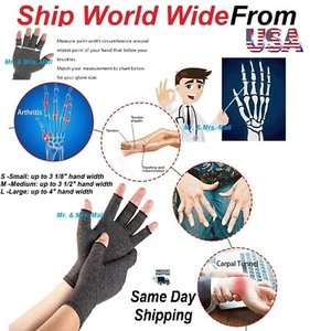 Arthritis Medical Gloves Compression Copper Pain Relief Wrist Support Brace (M) - Picture 1 of 16