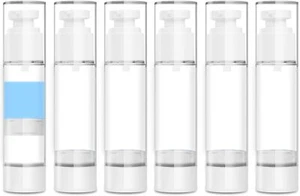 1.7OZ/50ML Airless Pump Bottles, 6 Pack Lotion Dispenser 50ml (6pack), Clear - Picture 1 of 7