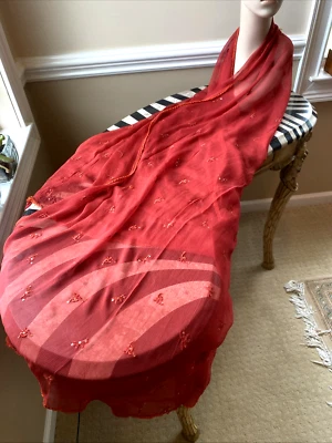 Bufanda de seda transparente vintage estola bordado a mano Payette arte para usar XXL 99x46" Foto 1 de 4