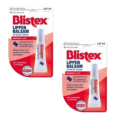 Blistex Intensive Care Lip Balm Relief Cream SP15 No Petrolatum 6ml - 2 PACK