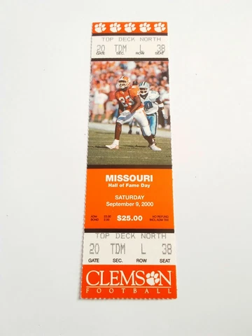 2000 Clemson Tigers Missouri Football Full Unused Ticket Stub Cover