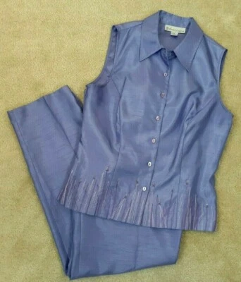 Dressbarn Mujer 8 Lila Púrpura Conjunto de Pantalones de Dos Piezas Bordados Primavera Elegante Foto 1 de 4