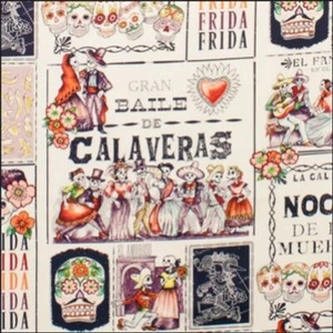 Alexander Henry Folklorico Baile De Calaveras Tea/Eggplant Cotton Fabric by Yard - Picture 1 of 1