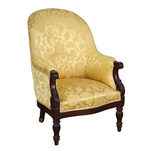 Poltroncina Restaurazione Antica Mogano Seta Damascata '800 Originale - Foto 1 di 8