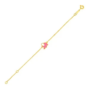 14k Solid Yellow Gold 5 1/2 inch Pink Elephant Charm Bracelet For Kids Children - Picture 1 of 3