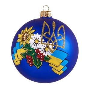 4" Ukrainian Flag Christmas Glass Ball Ornament Bauble Blue Ukraine Winter Decor - Picture 1 of 5