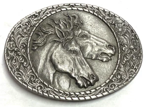 Vintage Indiana Metal Craft 1981 Horse Stallion Wild Horses Belt Buckle USA - Picture 1 of 4