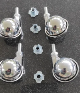 4 x KENRICK SHEPHERD STYLE CHROME CASTORS (HYPNOS) 50MM BALL. M8 SCREW.