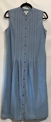 Vestido midi Charter Club 12 azul ALGODÓN pintuck sin mangas aberturas laterales con botones Foto 1 de 4