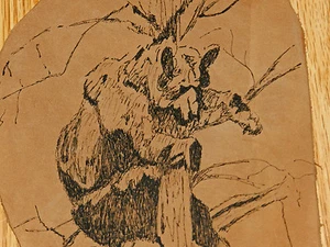 AWESOME UNIQUE LEATHER ART WORK! PEN & INK! "BEAR IN TREE #1" - Bild 1 von 3