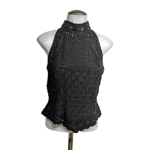 Papell Boutique Evening Top Women Small Formal Beaded Silk Prom Halter Back S - Picture 1 of 12