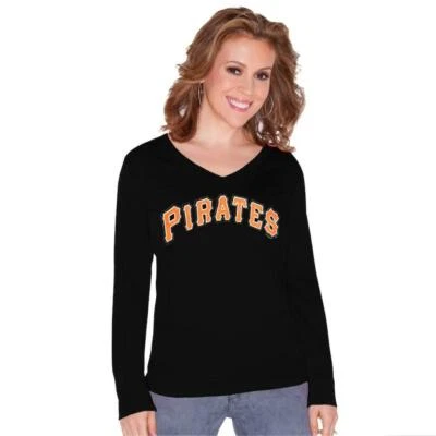 Touch by Alyssa Milano Women's Pittsburgh Pirates Lana V-Neck Sweatshirt Black L - Image 1 of 2