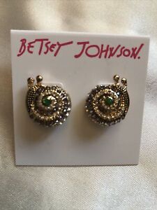 Betsey Johnson Gold Tone Enchanted Garden Snail Stud Earrings Crystal NWT