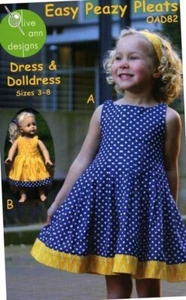 EASY PEAZY PLATTEN Mädchen & passendes Puppenkleid Muster Größen 3-8 Olive Ann Designs - Bild 1 von 2