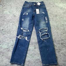 Rue 21 Mens Jeans 26x30 Blue Distressed Loose Fit Stretch Patches Supreme Flex