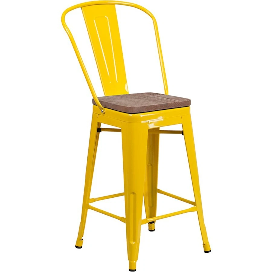 Flash Furniture 24" Yellow Counter Ht. Stool w/Back - CH-31320-24GB-YL-WD-GG - Image 1 of 1