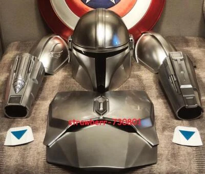 Mandalorian Star Wars Din Djarin Silver Armour Helmet FRP Cosplay Wearable Props - Image 1 of 4