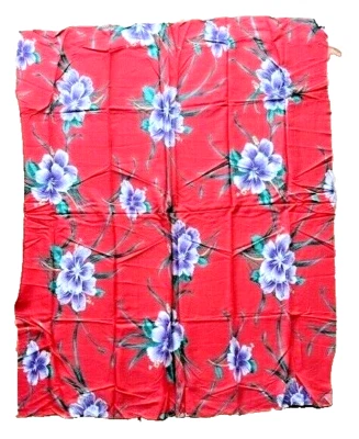 Remanescente de tecido floral tropical vermelho rayon havaiano vintage anos 70 1,25 jardas x 36" - Imagem 1 de 4