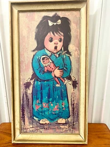 Vintage Mid Century Framed Brett Childrens Print Girl With Doll - Picture 1 of 10