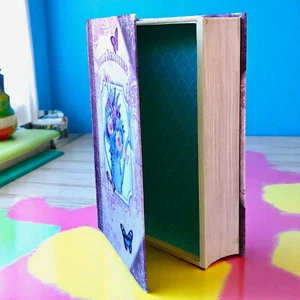 Fake Imitation Book Storage Box Secret Home Safe Compartment Flowers Butterfly - Picture 1 of 9