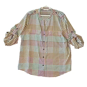 Calvin Klein Top Shirt Womens XL Geometric Pattern Button Up Roll Tab Sleeves - Picture 1 of 6