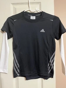 Adidas Girl's Shirt Black White Clima365 Crew Neck Long Sleeve Athletic Size S - Picture 1 of 5