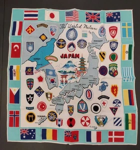 Vintage Japan United Nations Schal Japanese Commemorative 26" x 28" um 1956 - Bild 1 von 8