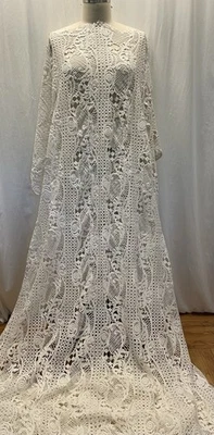 100% Cotton Heavy Embroidered Guipure Lace  White Fabric 7.5 Yards 50" Wide - Image 1 of 4